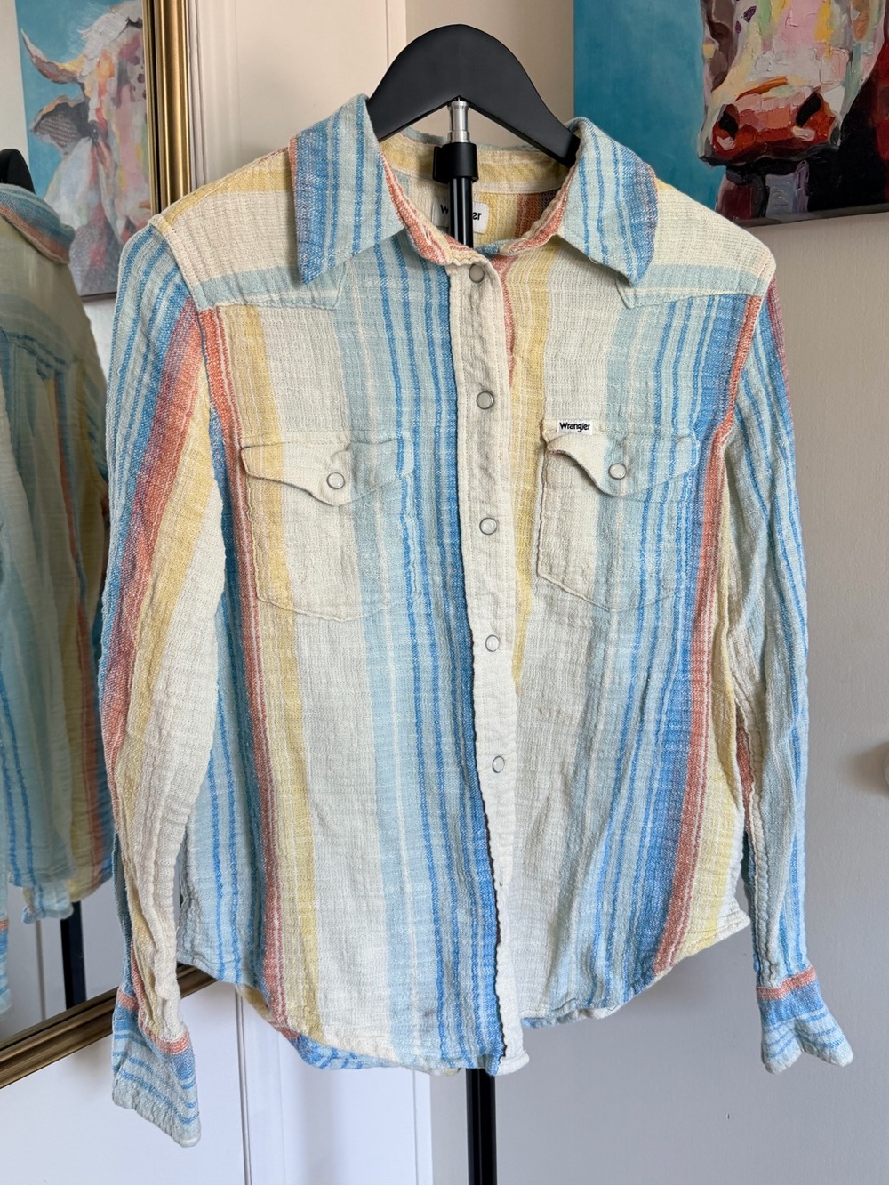 Wrangler Striped Long Sleeve Snap Button Shirt Medium